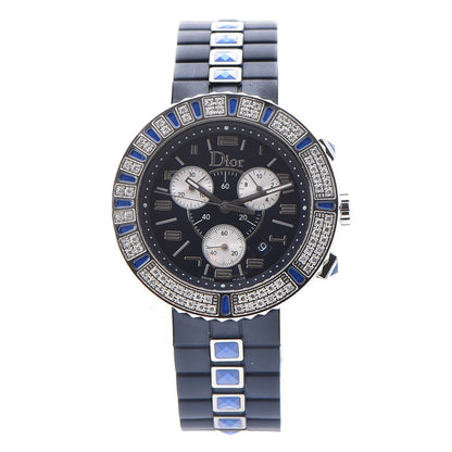 Christian Dior Stainless Steel Rubber Diamond Blue Sapphire 38mm Christal Chronograph Quartz Watch Blue 1 of 11