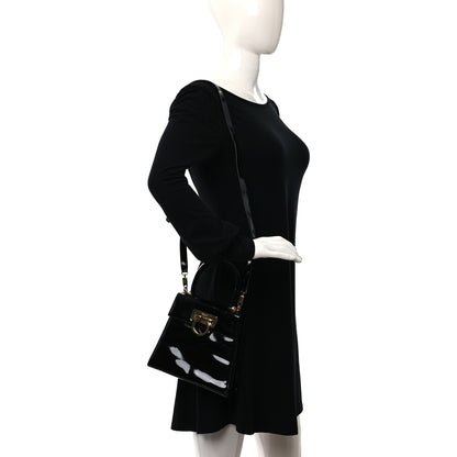 Salvatore Ferragamo Patent Small Iconic Top Handle Bag Black 2 of 10