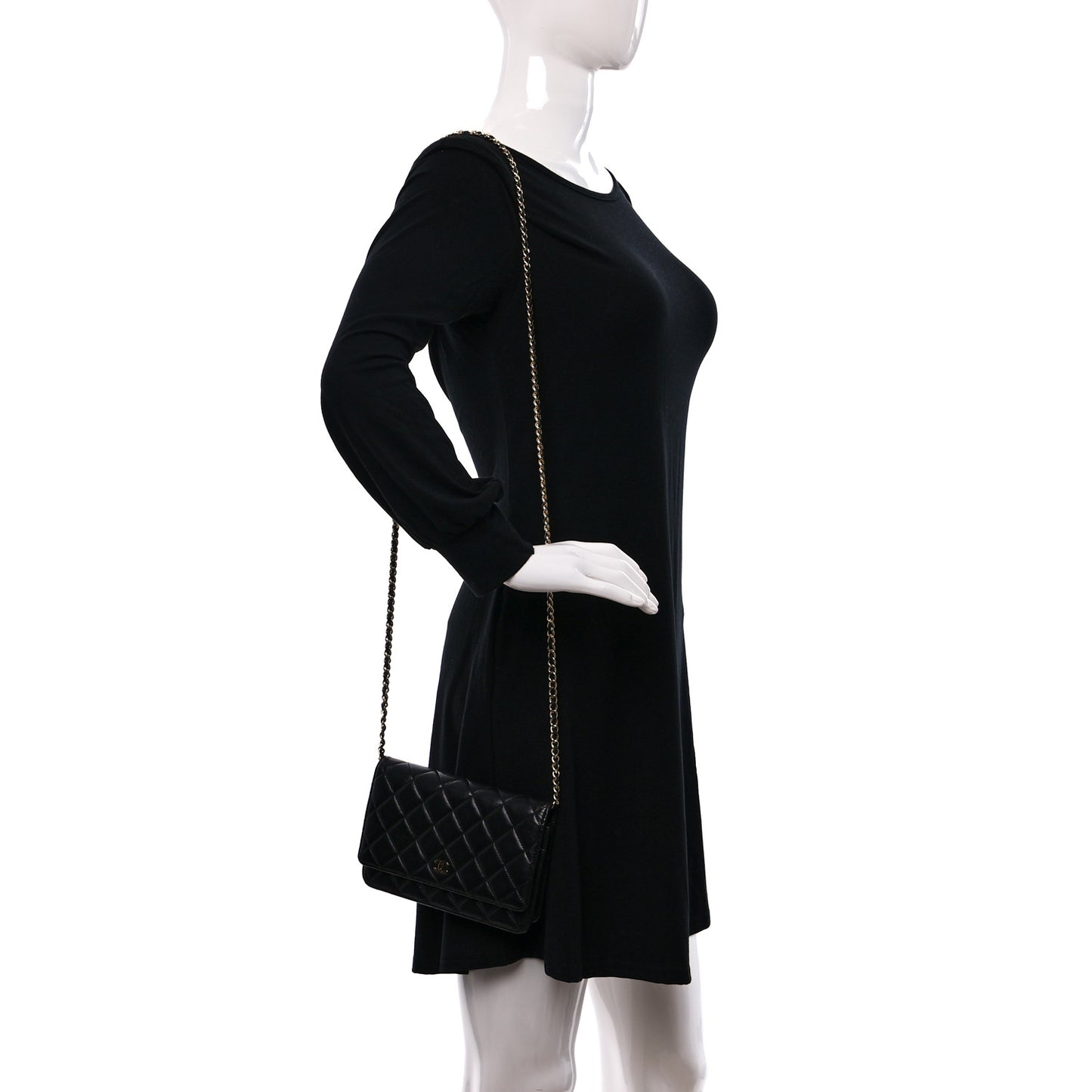 Lambskin Quilted Wallet On Chain WOC Black