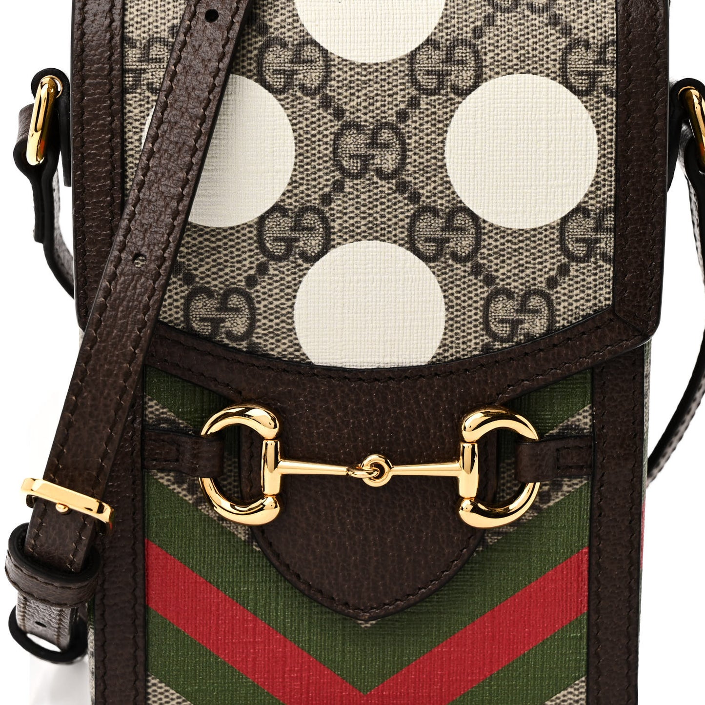 GG Supreme Monogram Textured Dollar Calfskin Geometric Print Mini Horsebit 1955 Crossbody Bag Beige Multicolor New Acero