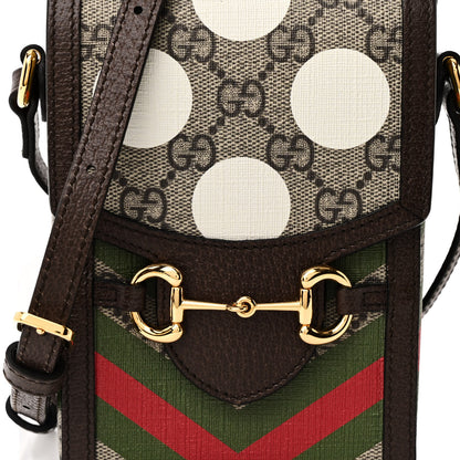 Gucci GG Supreme Monogram Textured Dollar Calfskin Geometric Print Mini Horsebit 1955 Crossbody Bag Beige Multicolor New Acero 8 of 10