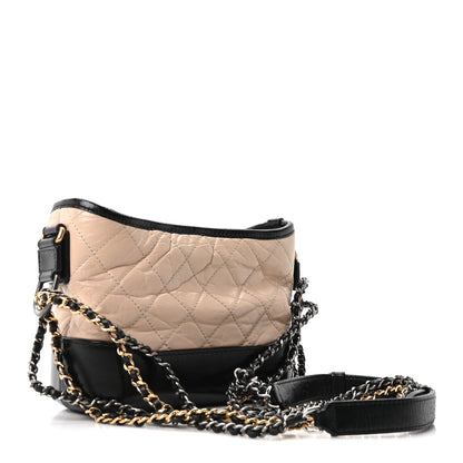Chanel Aged Calfskin Quilted Small Gabrielle Hobo Beige Black 2 of 9