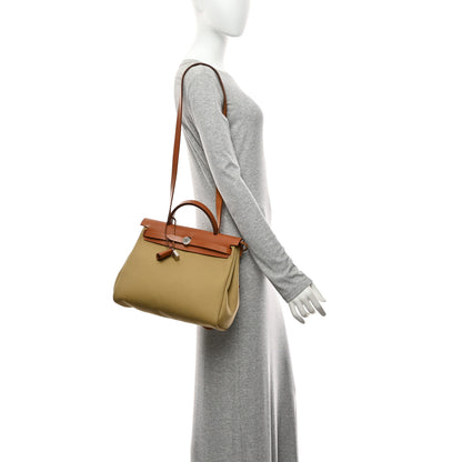 Hermes Military Toile Vache Hunter Herbag Zip Retourne 31 PM Poussiere Fauve 2 of 11