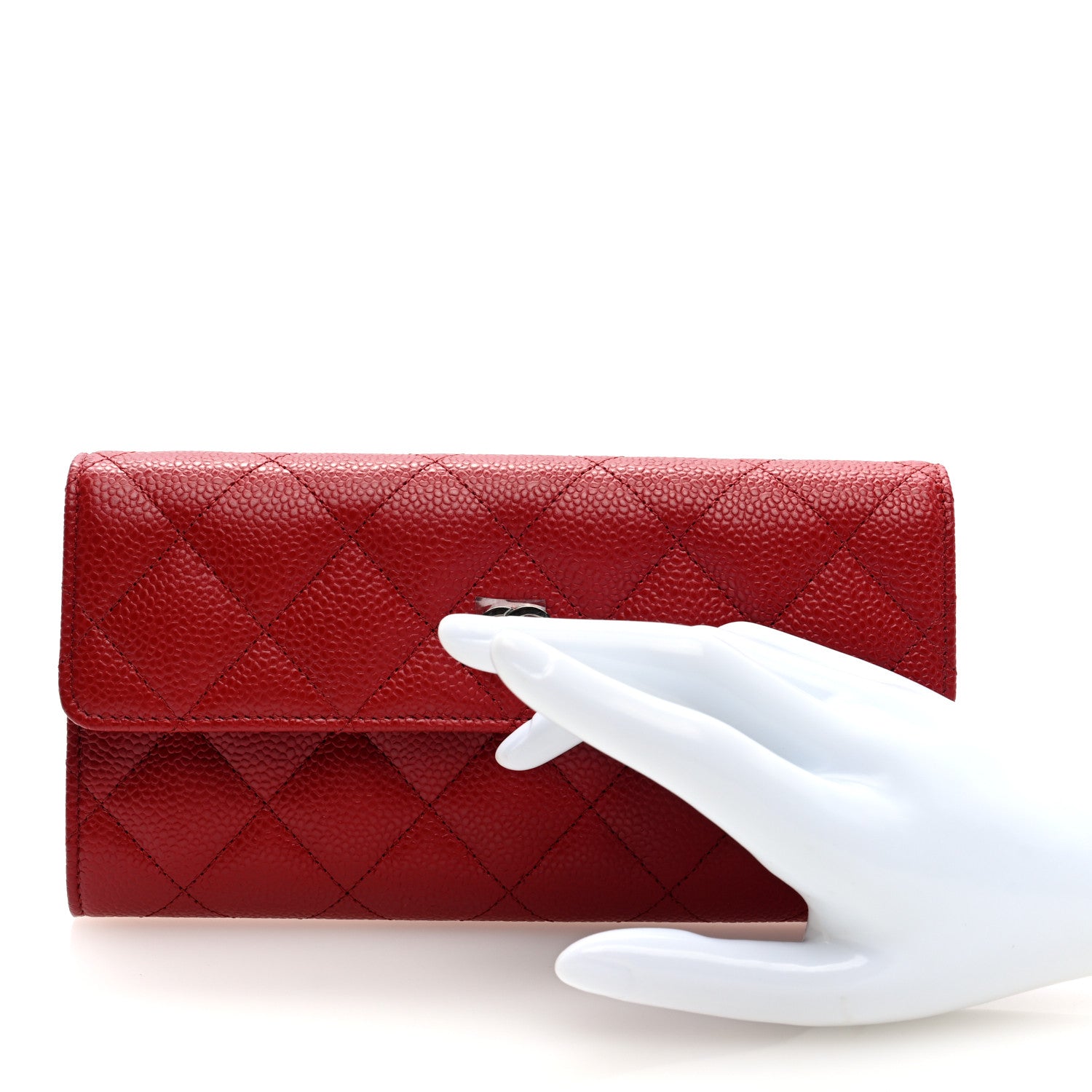 Chanel Caviar Quilted Large Gusset Flap Wallet Red 2 of 8