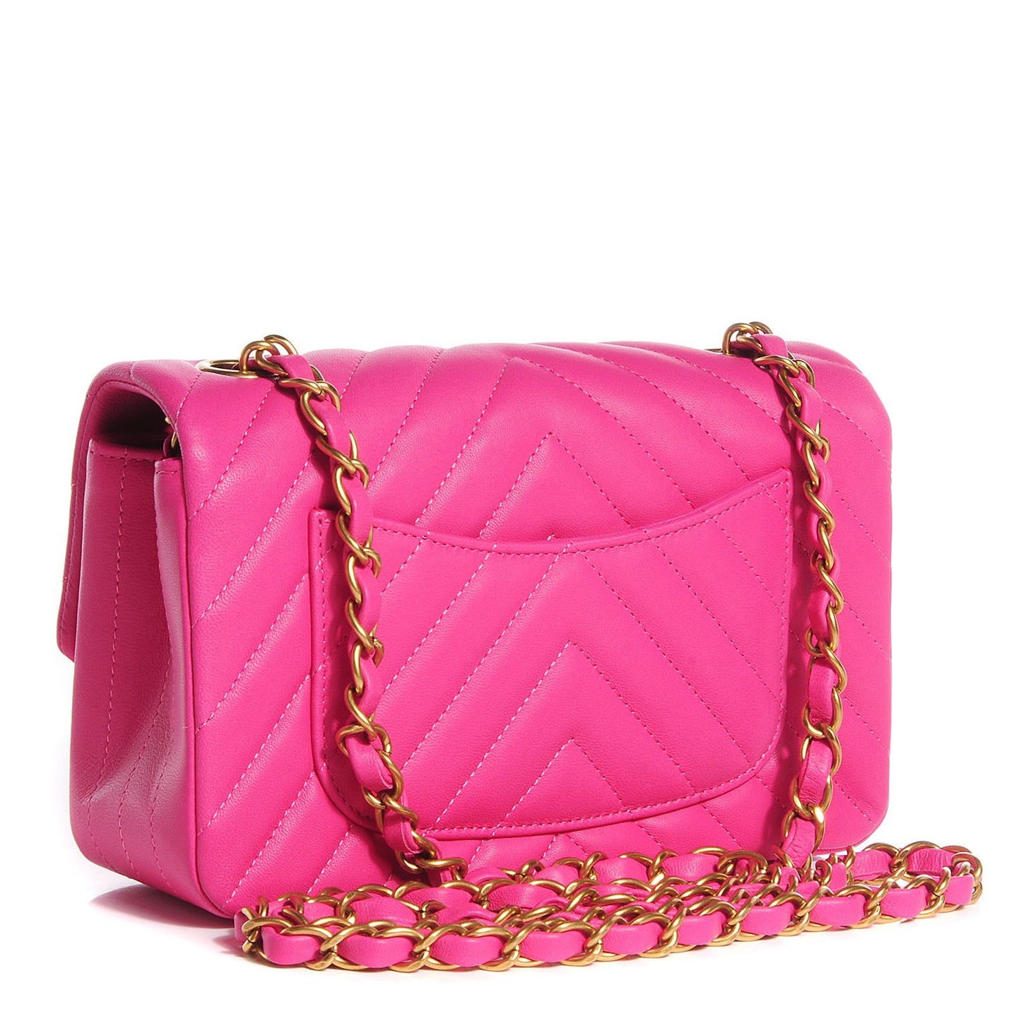 Lambskin Chevron Quilted Mini Rectangular Flap Fuchsia