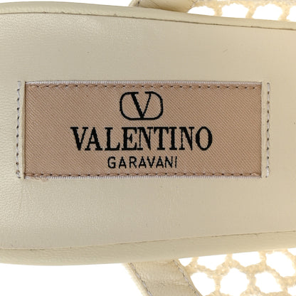 Valentino Garavani Calfskin Mesh Rockstud 60mm Caged Slide Sandals 40 Ivory 7 of 9
