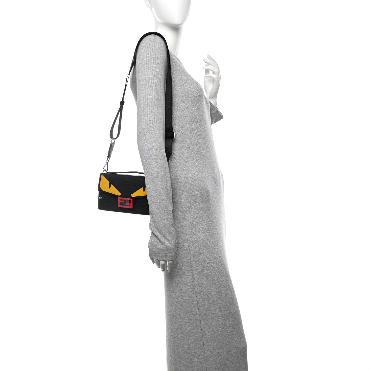 Fendi Vitello Cuoio Romano Monster Eyes Bi-Color Baguette Trunk Black Yellow 2 of 9