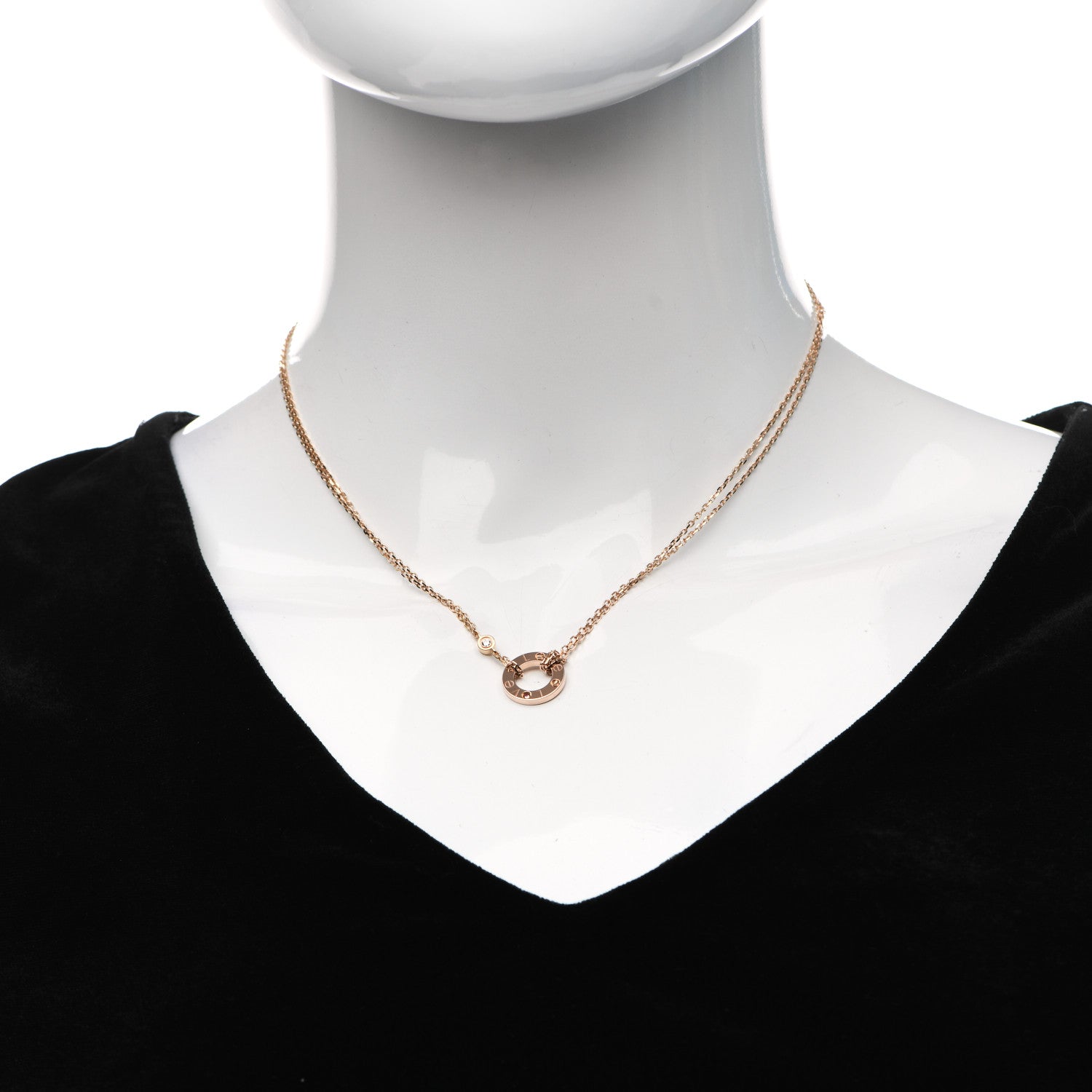 Cartier 18K Pink Gold 1 Diamond 1 Pink Sapphire LOVE Necklace 2 of 6