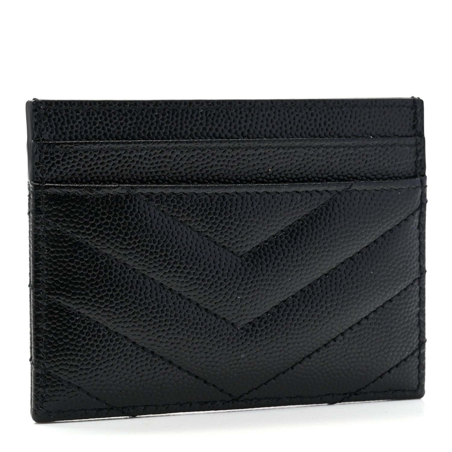 Saint Laurent Grain De Poudre Matelasse Chevron Monogram Credit Card Case Black 3 of 8