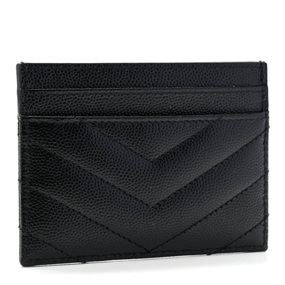 Saint Laurent Grain De Poudre Matelasse Chevron Monogram Credit Card Case Black 3 of 8