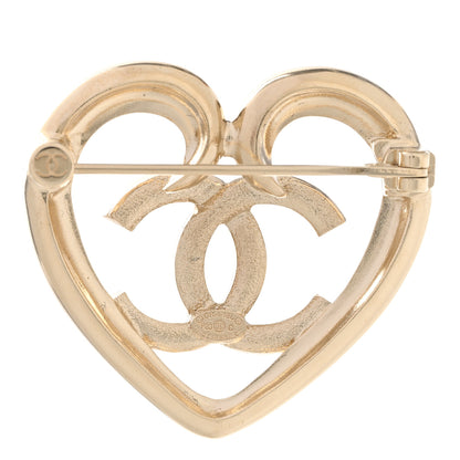 Chanel Metal Crystal CC Logo Heart Brooch Gold 3 of 5