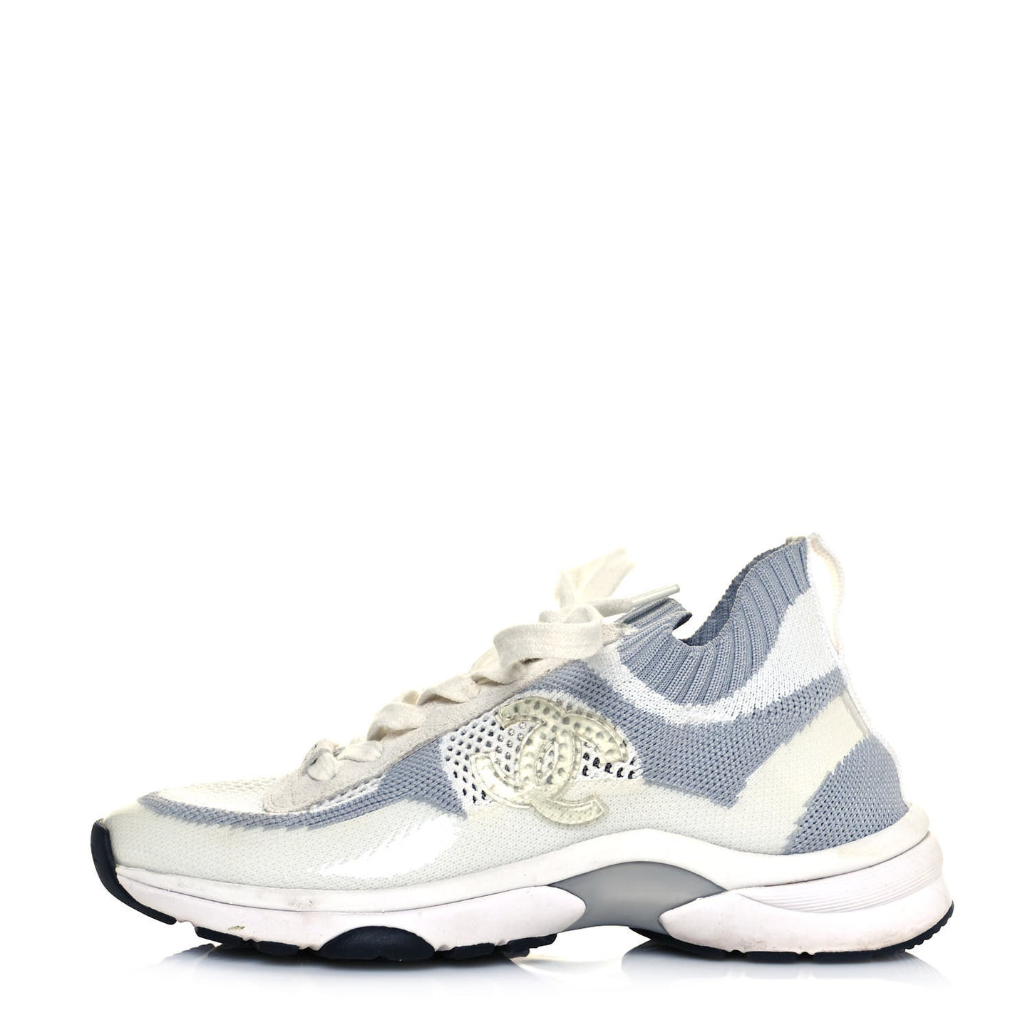 Fabric Suede Calfskin Stretch CC Sneakers 36 White Grey