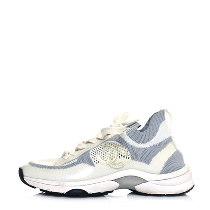 Chanel Fabric Suede Calfskin Stretch CC Sneakers 36 White Grey 1 of 9