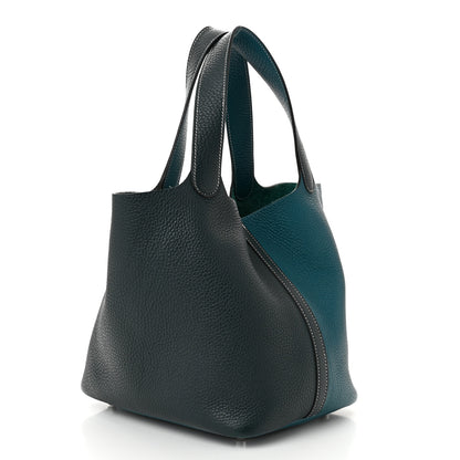 Hermes Taurillon Clemence Casaque Picotin Lock 22 MM Vert Bosphore Deep Bleu 3 of 11