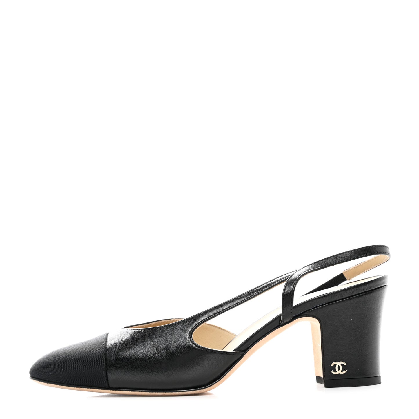 Goatskin Grosgrain Cap Toe CC Slingback Sandals 39 Black