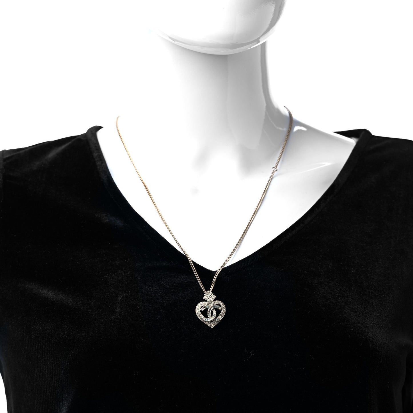 Crystal Heart CC Pendant Necklace Gold Silver Blue