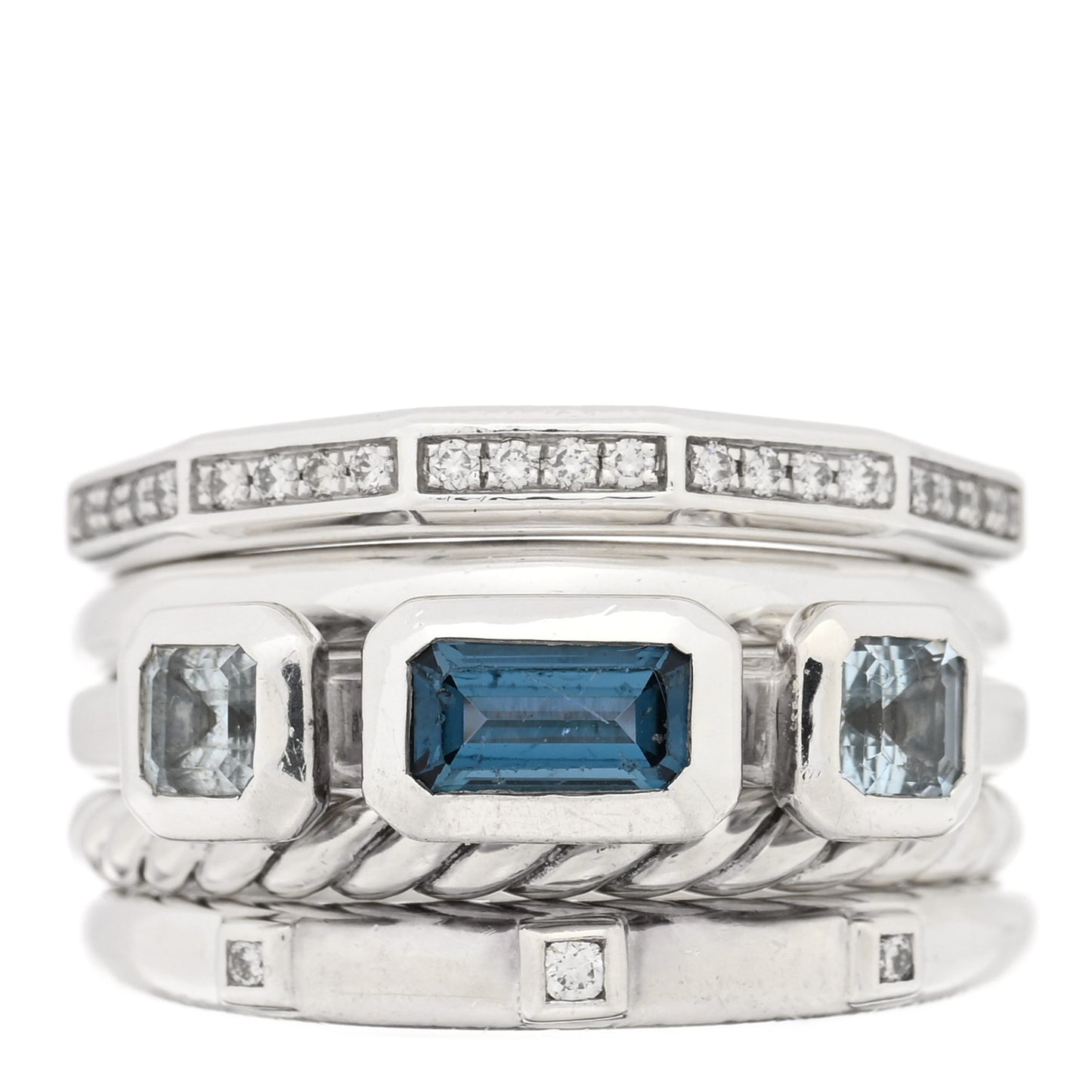 Sterling Silver Diamond Hampton Blue Topaz 15mm Stax Five-Row Ring 59 8.75