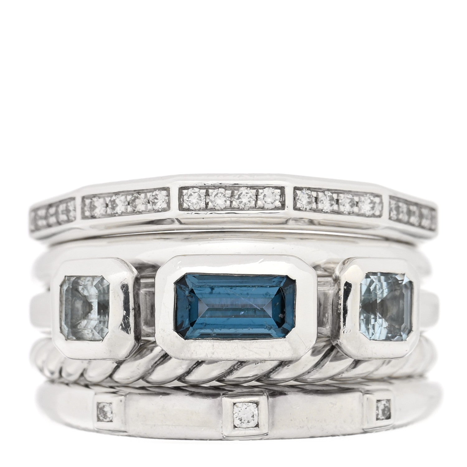 David Yurman Sterling Silver Diamond Hampton Blue Topaz 15mm Stax Five-Row Ring 59 8.75 1 of 4