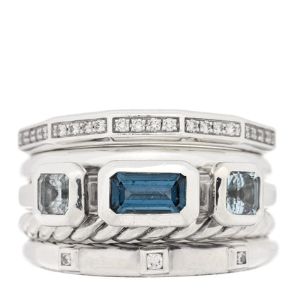 David Yurman Sterling Silver Diamond Hampton Blue Topaz 15mm Stax Five-Row Ring 59 8.75 1 of 4