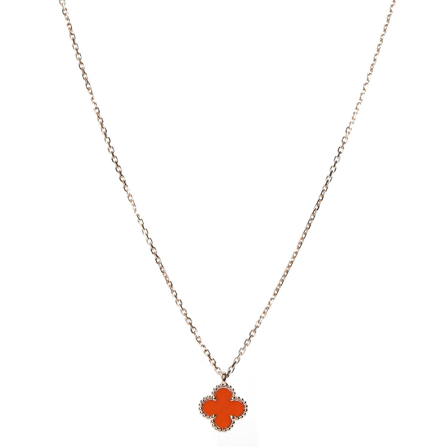 18K Rose Gold Carnelian Sweet Alhambra Pendant Necklace