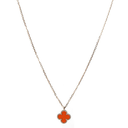 Van Cleef & Arpels 18K Rose Gold Carnelian Sweet Alhambra Pendant Necklace 1 of 7