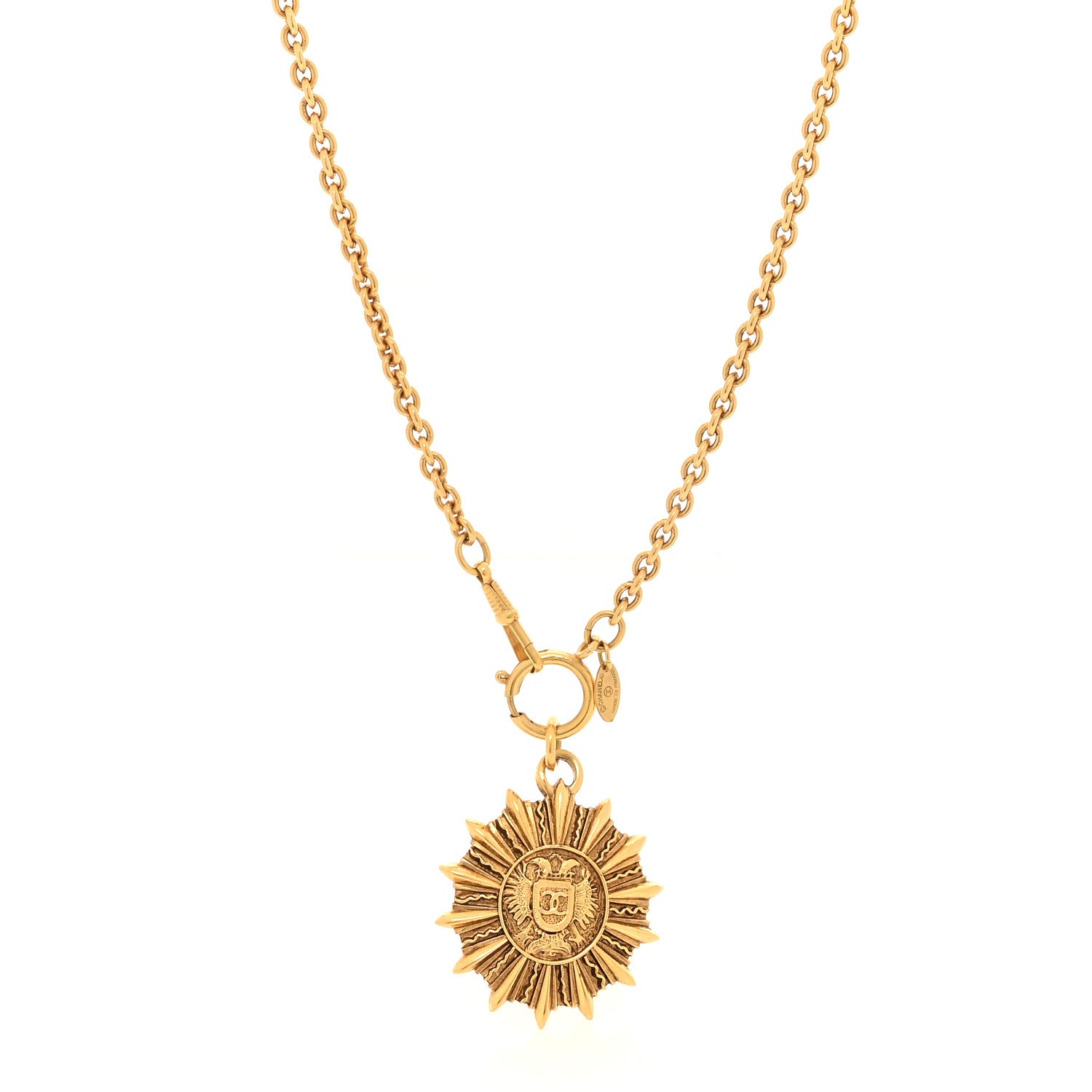 Chanel Metal CC Sunburst Pendant Necklace Gold 1 of 5