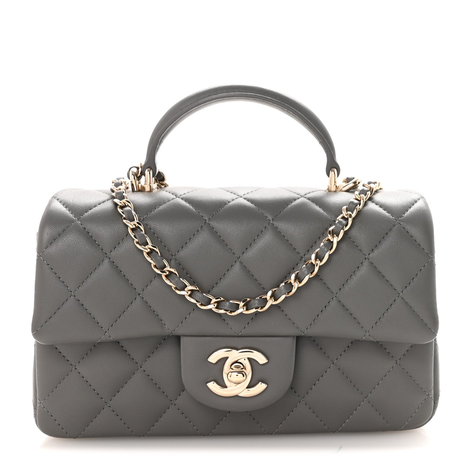 Chanel Lambskin Quilted Mini Top Handle Rectangular Flap Dark Grey 1 of 10