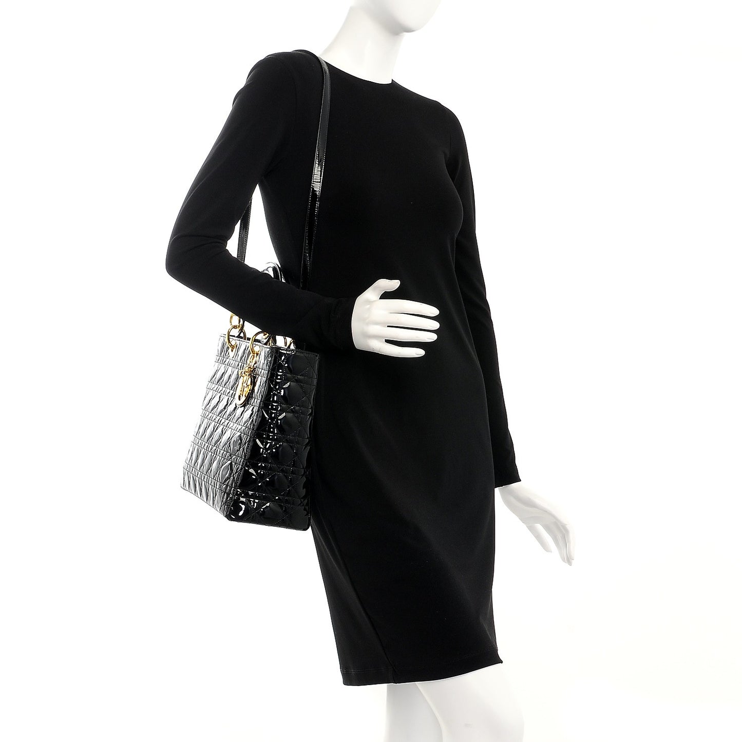 Vintage Patent Cannage Large Lady Dior Black