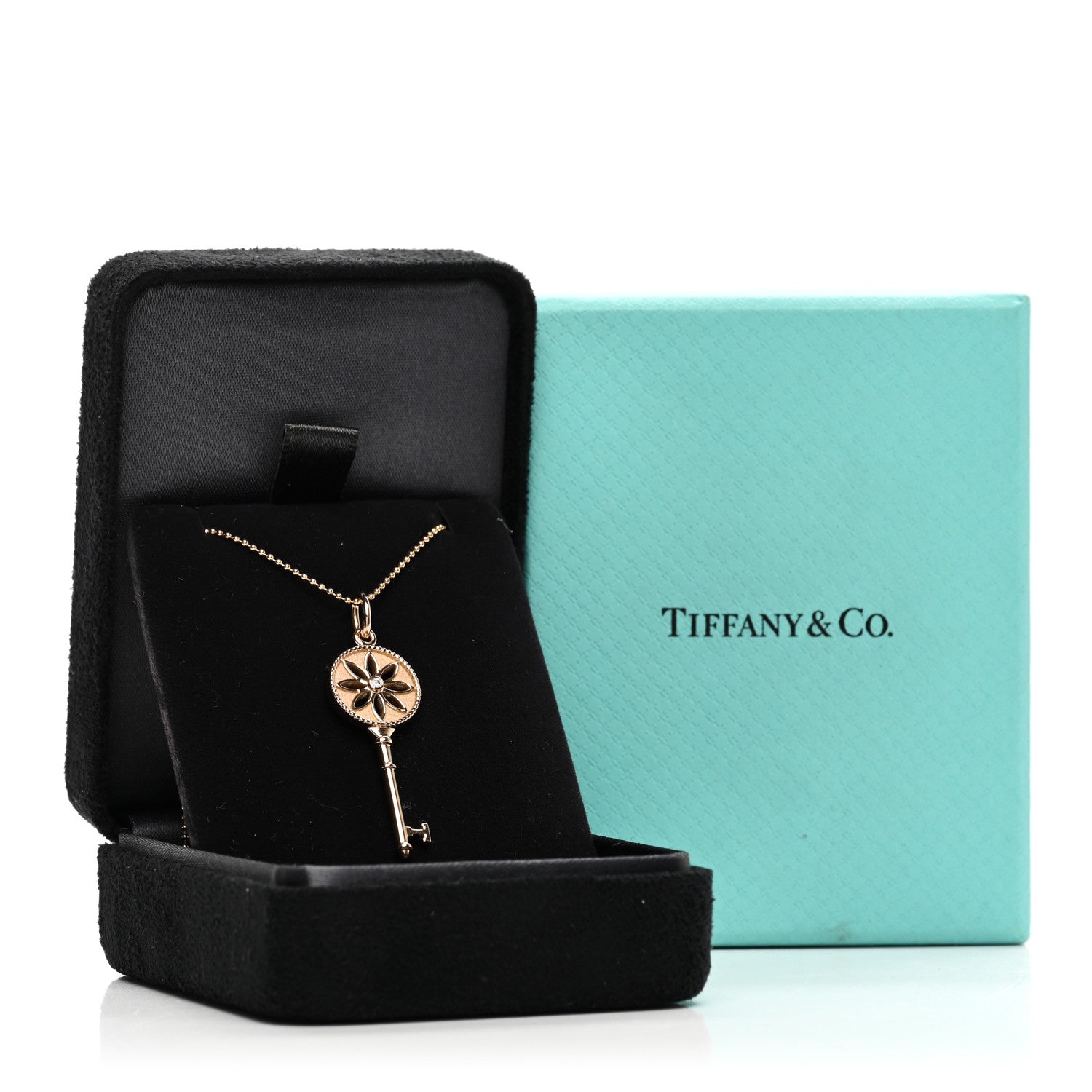 Tiffany 18K Rose Gold Diamond Small Daisy Key Pendant Necklace 6 of 6