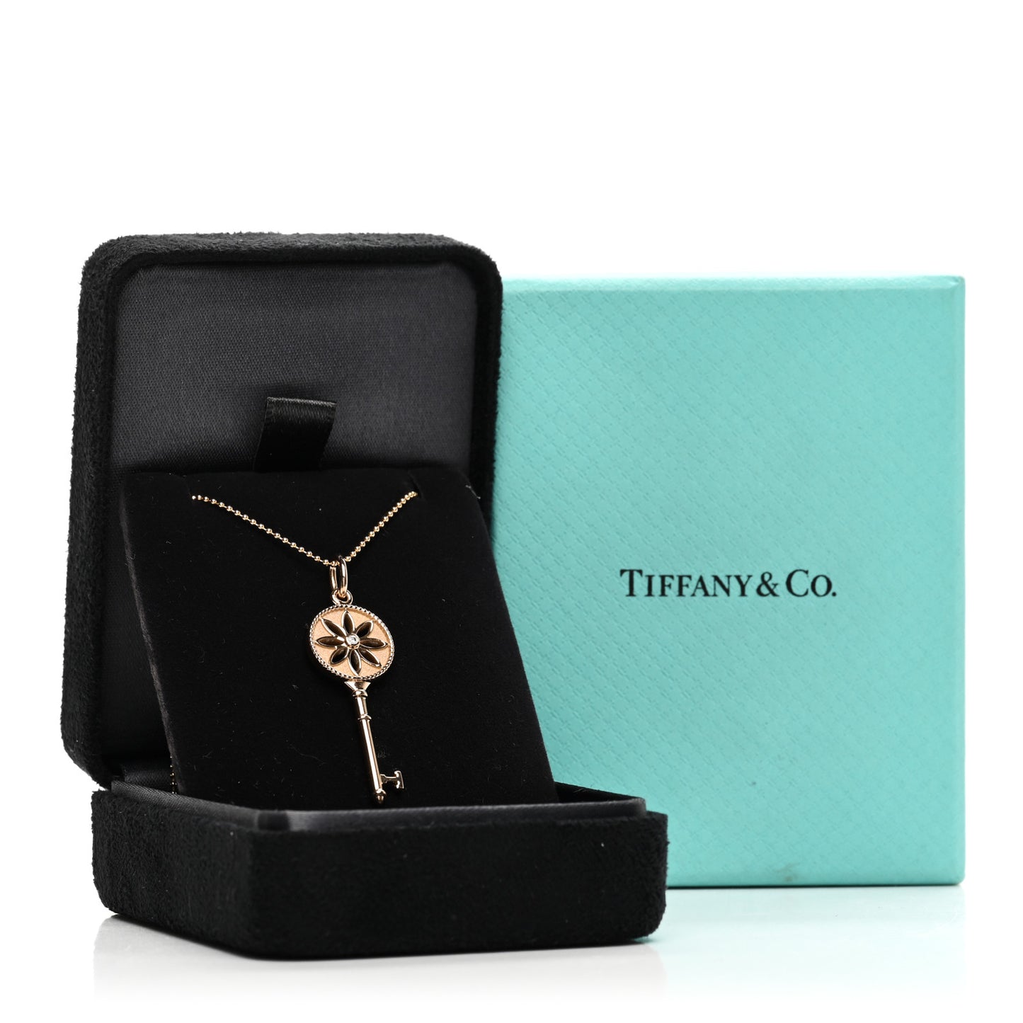 18K Rose Gold Diamond Small Daisy Key Pendant Necklace