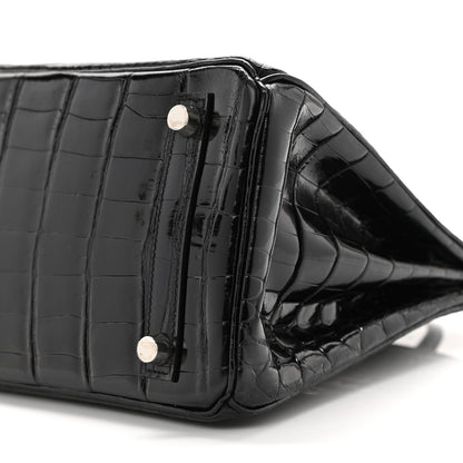 Hermes Shiny Niloticus Crocodile Birkin 25 Black 10 of 14