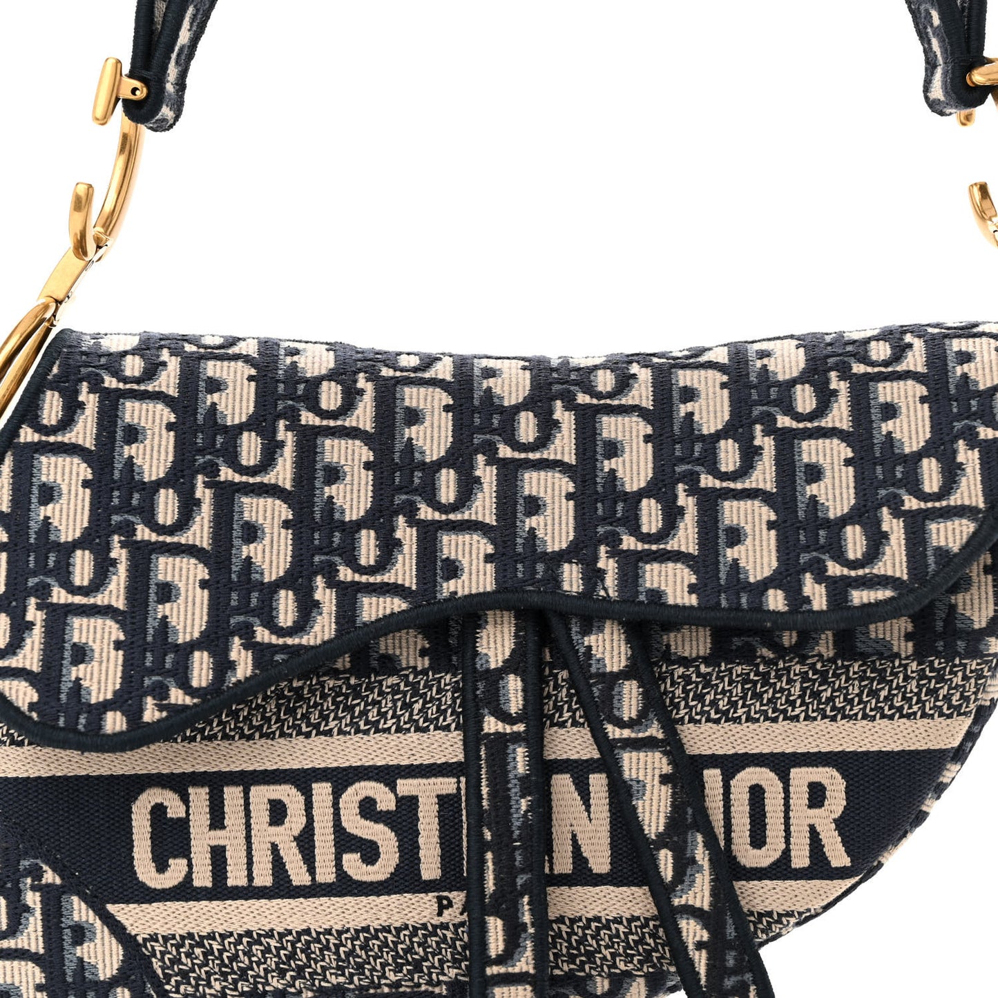 Oblique Embroidered Saddle Bag Blue