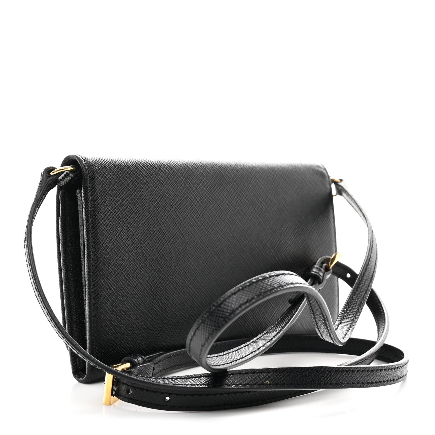 Prada Saffiano Metal Flap Wallet With Strap Black 2 of 11