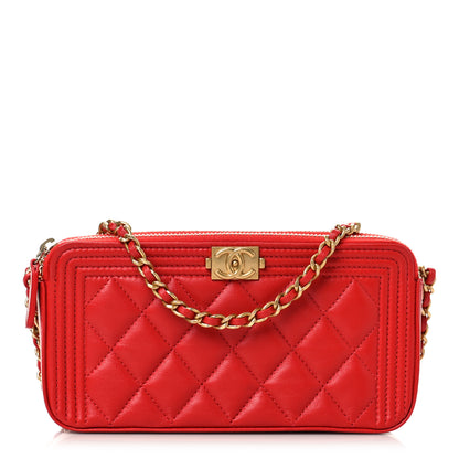 Chanel Lambskin Quilted Small Boy Clutch With Chain Red 1 of 11