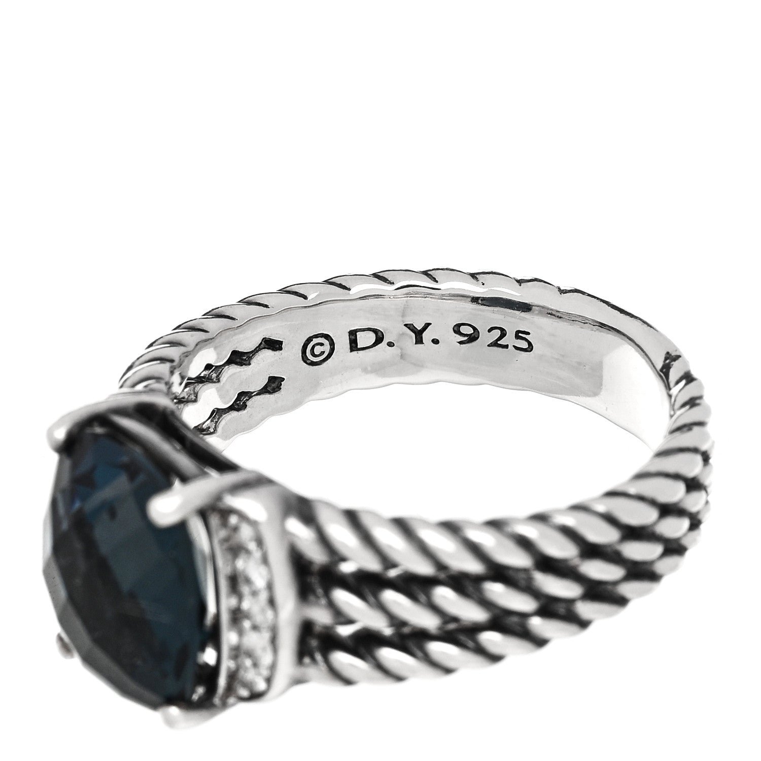 David Yurman Sterling Silver Diamond Hampton Blue Topaz 10mm Petite Wheaton Ring 54 7 4 of 4