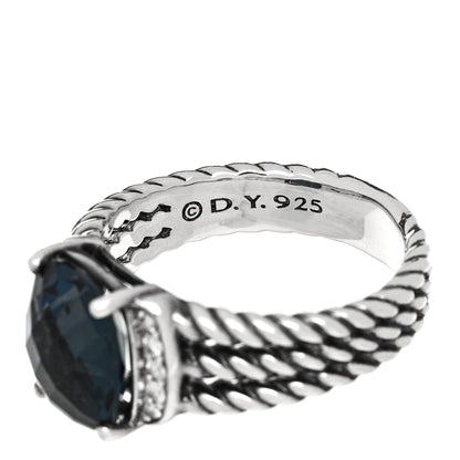 David Yurman Sterling Silver Diamond Hampton Blue Topaz 10mm Petite Wheaton Ring 54 7 4 of 4