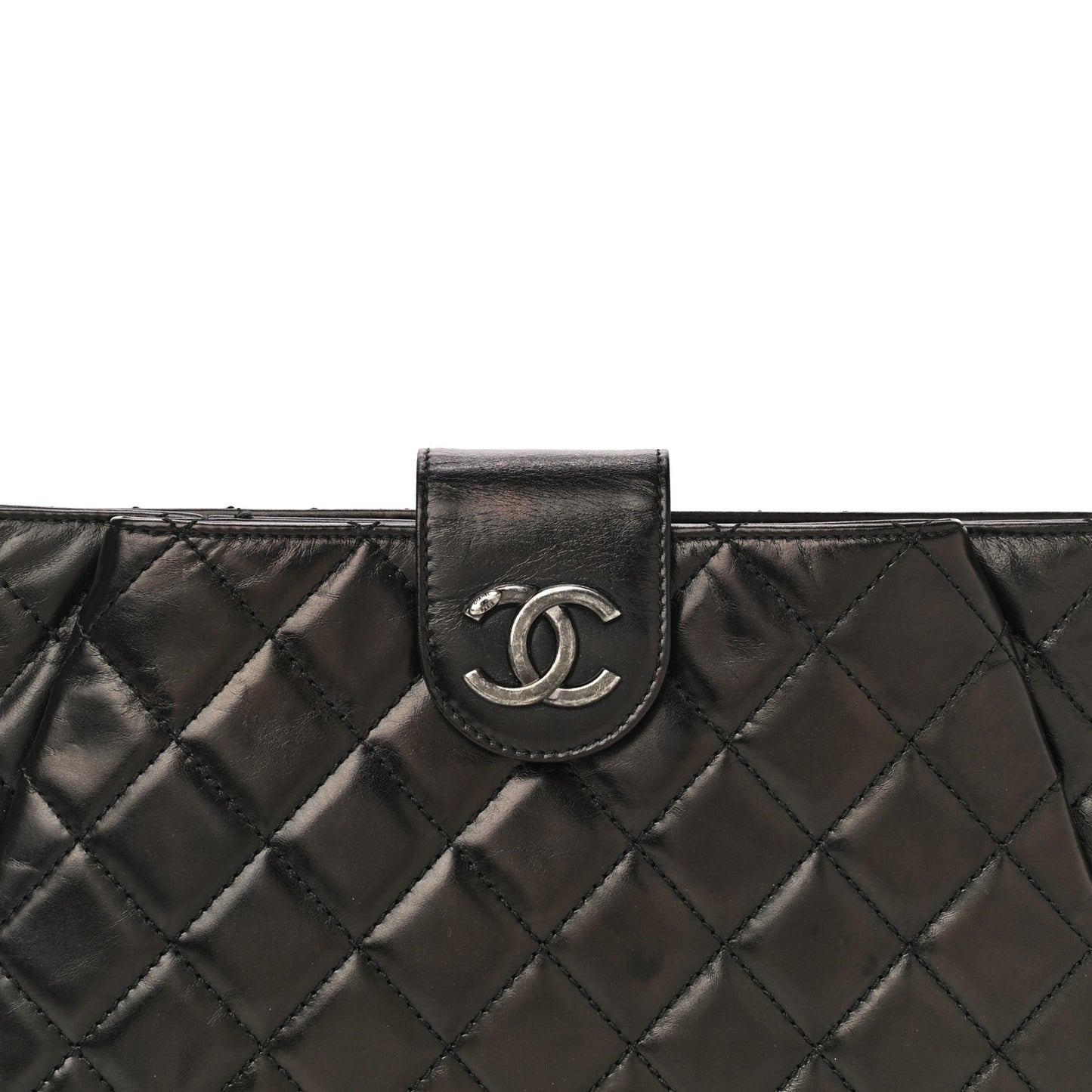 Aged Calfskin Quilted Zip Clutch Black