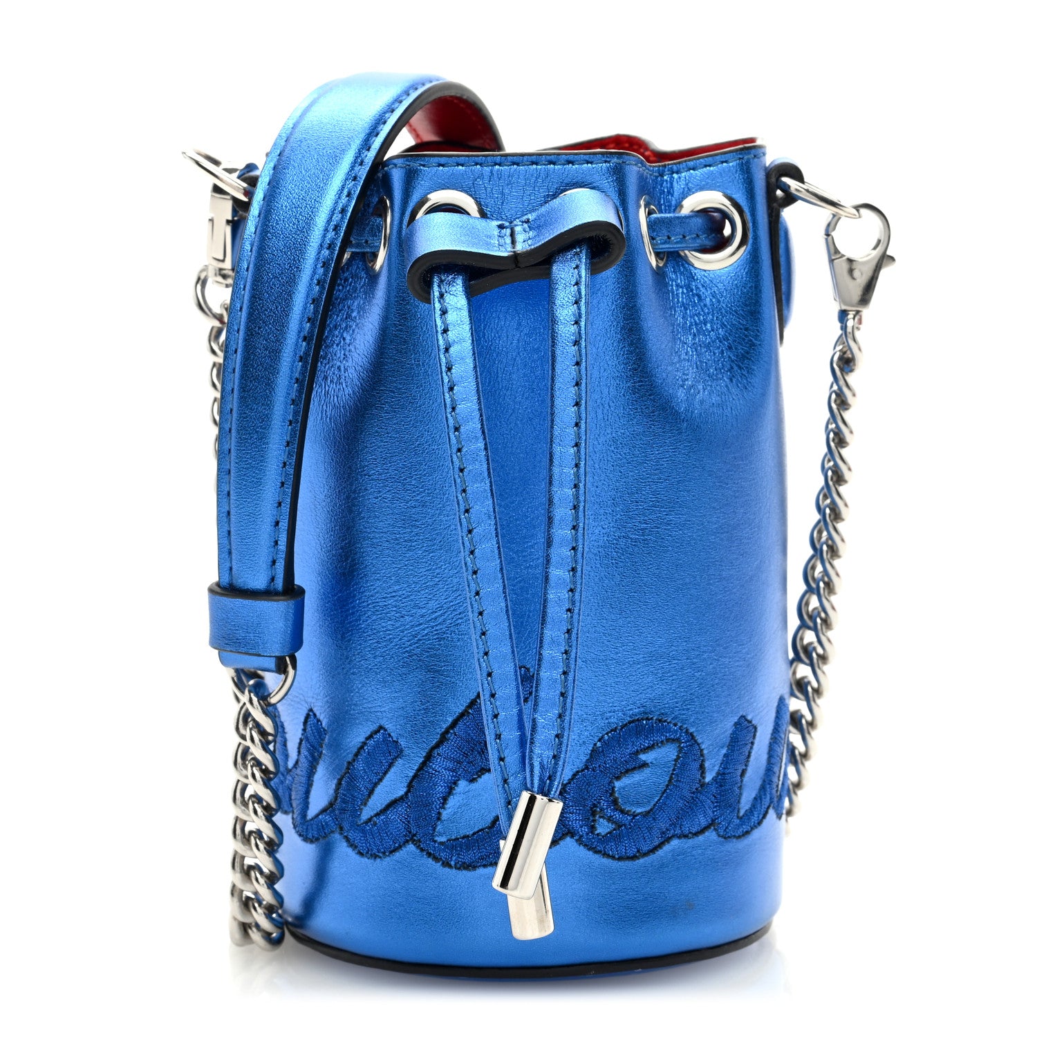 Christian Louboutin CHRISTIAN LOUBOUTIN Metallic Calfskin Mini Marie Jane Bucket Bag Blue 1 of 9