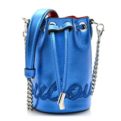 Christian Louboutin CHRISTIAN LOUBOUTIN Metallic Calfskin Mini Marie Jane Bucket Bag Blue 1 of 9