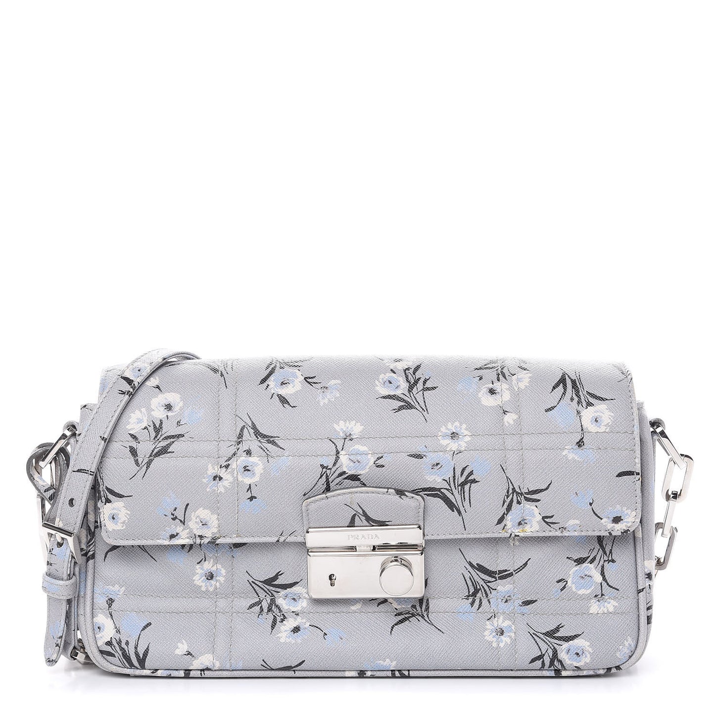 Soft Saffiano Floral Print Sound Shoulder Bag Acciaio