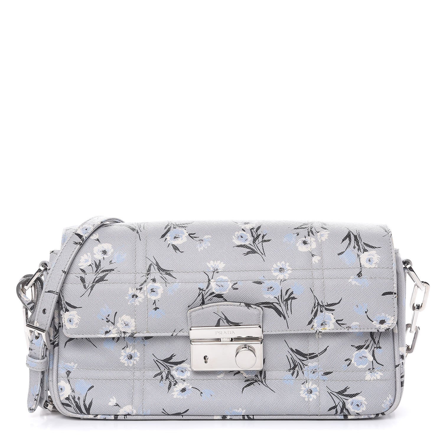 Prada Soft Saffiano Floral Print Sound Shoulder Bag Acciaio 1 of 13