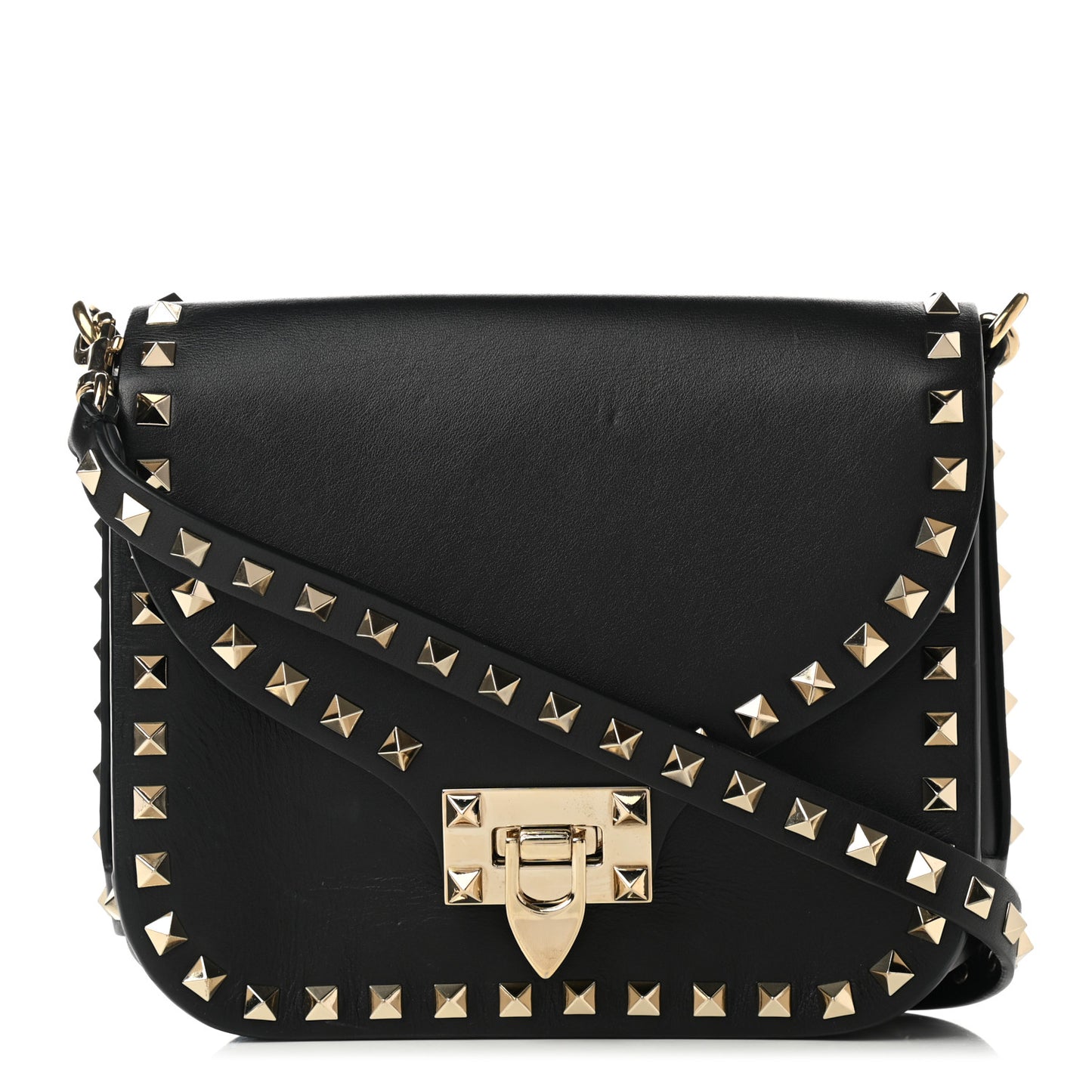 Vitello Rockstud Shoulder Flap Messenger Bag Black