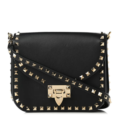 Valentino Garavani Vitello Rockstud Shoulder Flap Messenger Bag Black 1 of 8