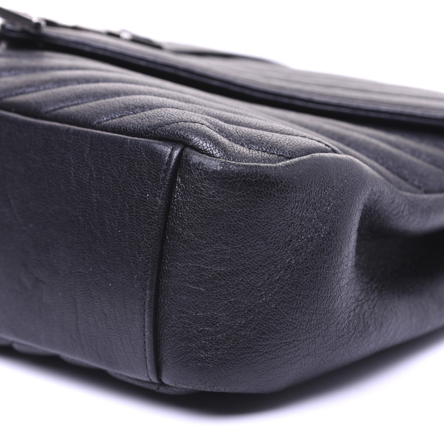 Sheepskin Matelasse Chevron Monogram Large College Satchel Black
