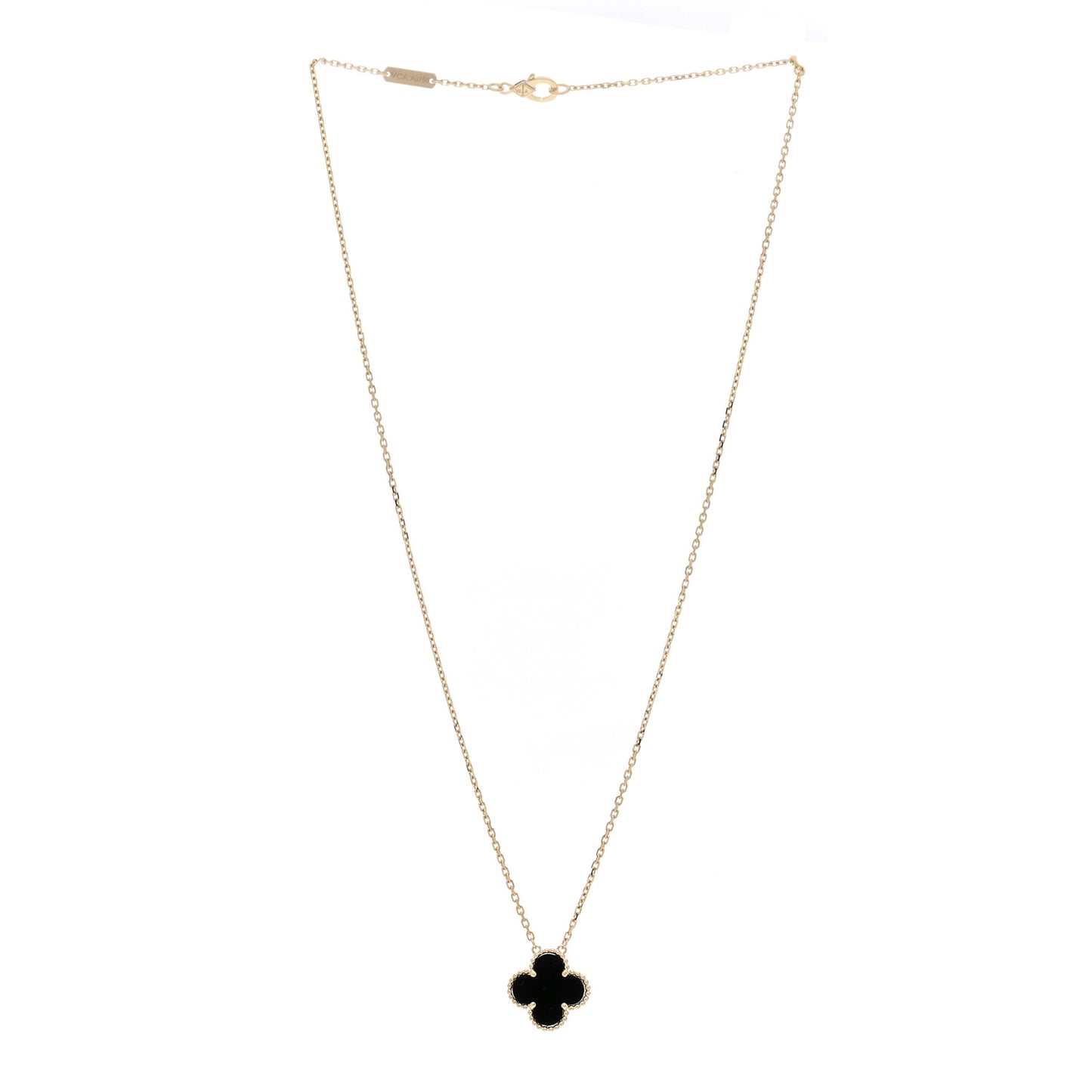 18K Yellow Gold Black Onyx Vintage Alhambra Pendant Necklace