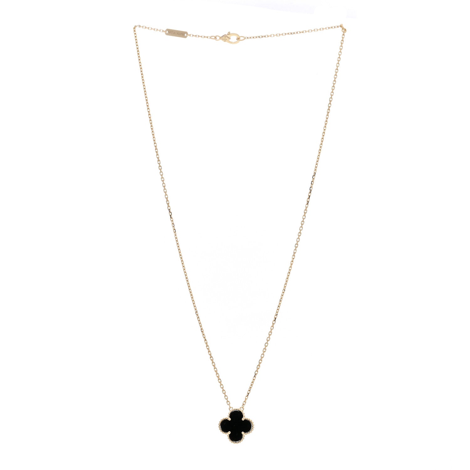 Van Cleef & Arpels 18K Yellow Gold Black Onyx Vintage Alhambra Pendant Necklace 3 of 6