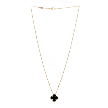 Van Cleef & Arpels 18K Yellow Gold Black Onyx Vintage Alhambra Pendant Necklace 3 of 6