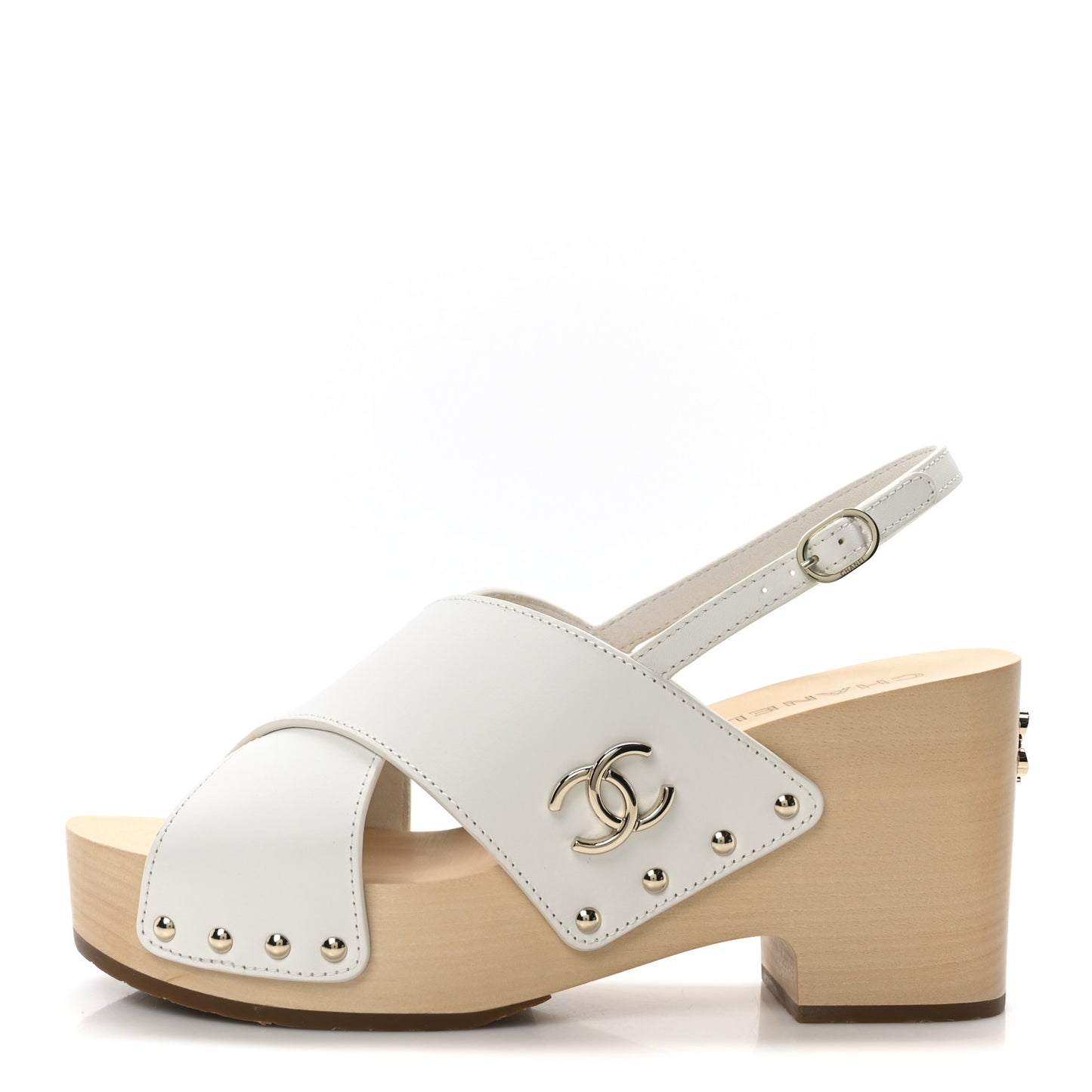 Calfskin Studded Slingback Clog Sandals 40 White