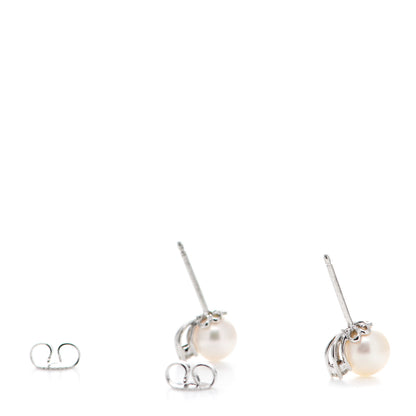 Tiffany 18K White Gold Diamond Akoya Pearl 7-7.5mm Signature Earrings 3 of 5