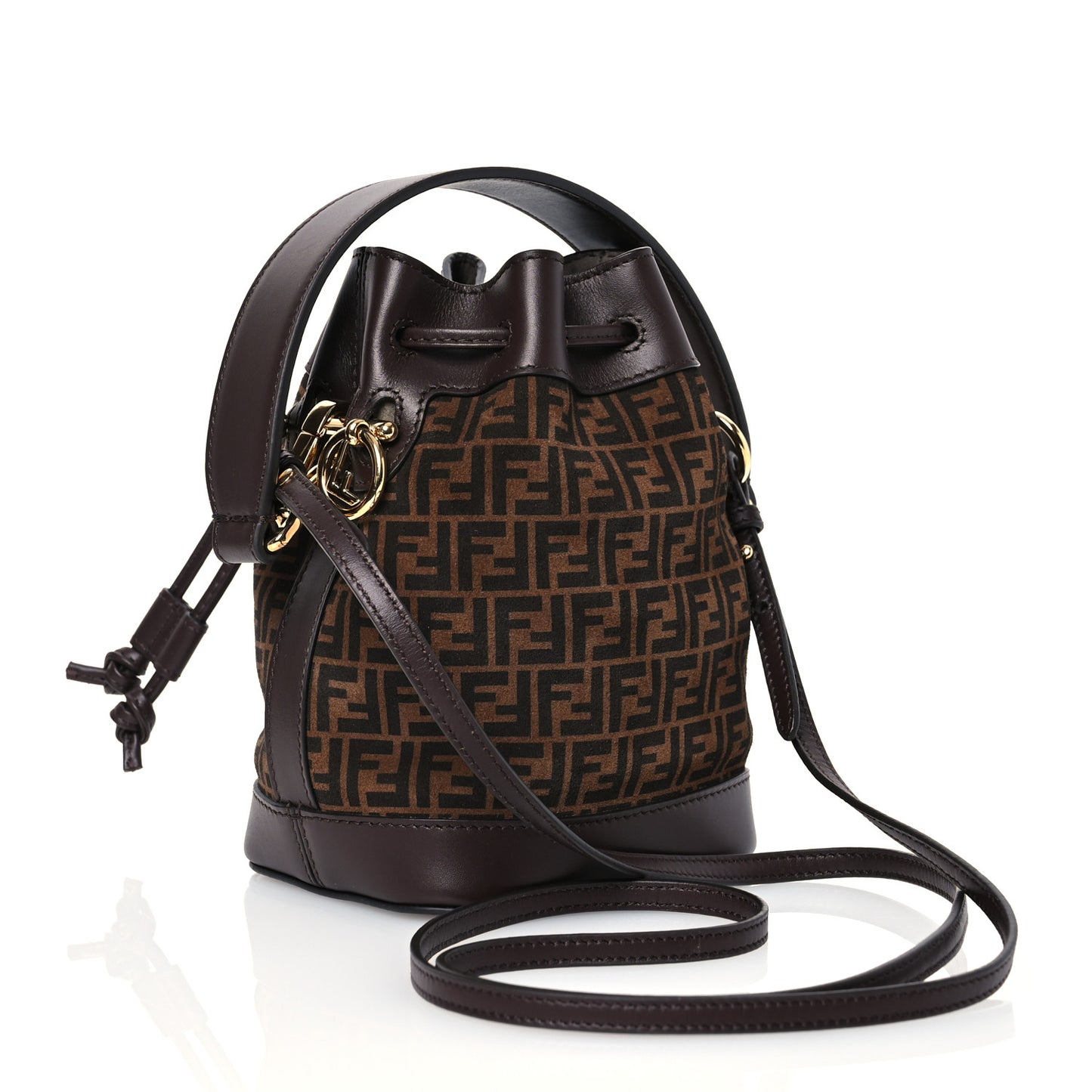Suede Vitello King F is Fendi Micro FF Mini Mon Tresor Bucket Bag Sigaro Marrone Ebano